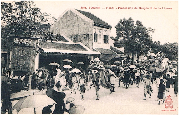 carte postale procession de la licorne et du dragon